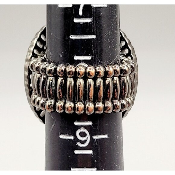 Boho Style Stretch Band Ring Open Work Black Glass Rhinestones Size 8-15 Ladies - Picture 5 of 6